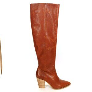 Lucky Brand Womens Azoola Knee High Tall Boots 8M Brown Leather Pointed Toe